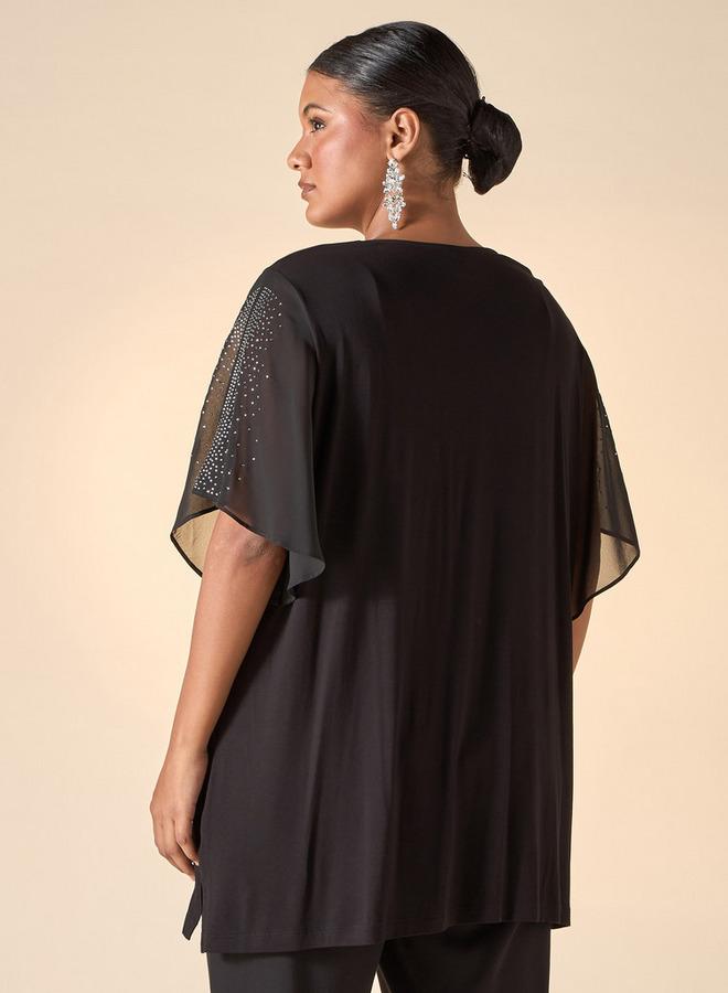  أولا بوبكن بلوزة مقاس كبير من أولا بوبكن مزينة بياقة على شكل حرف  وأكمام قصيرة مشقوقة - Image 3